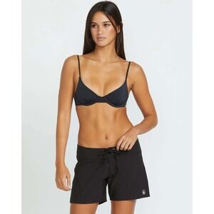Volcom Simply Black Solid Front-Tie Boardshorts Women 9 NWT